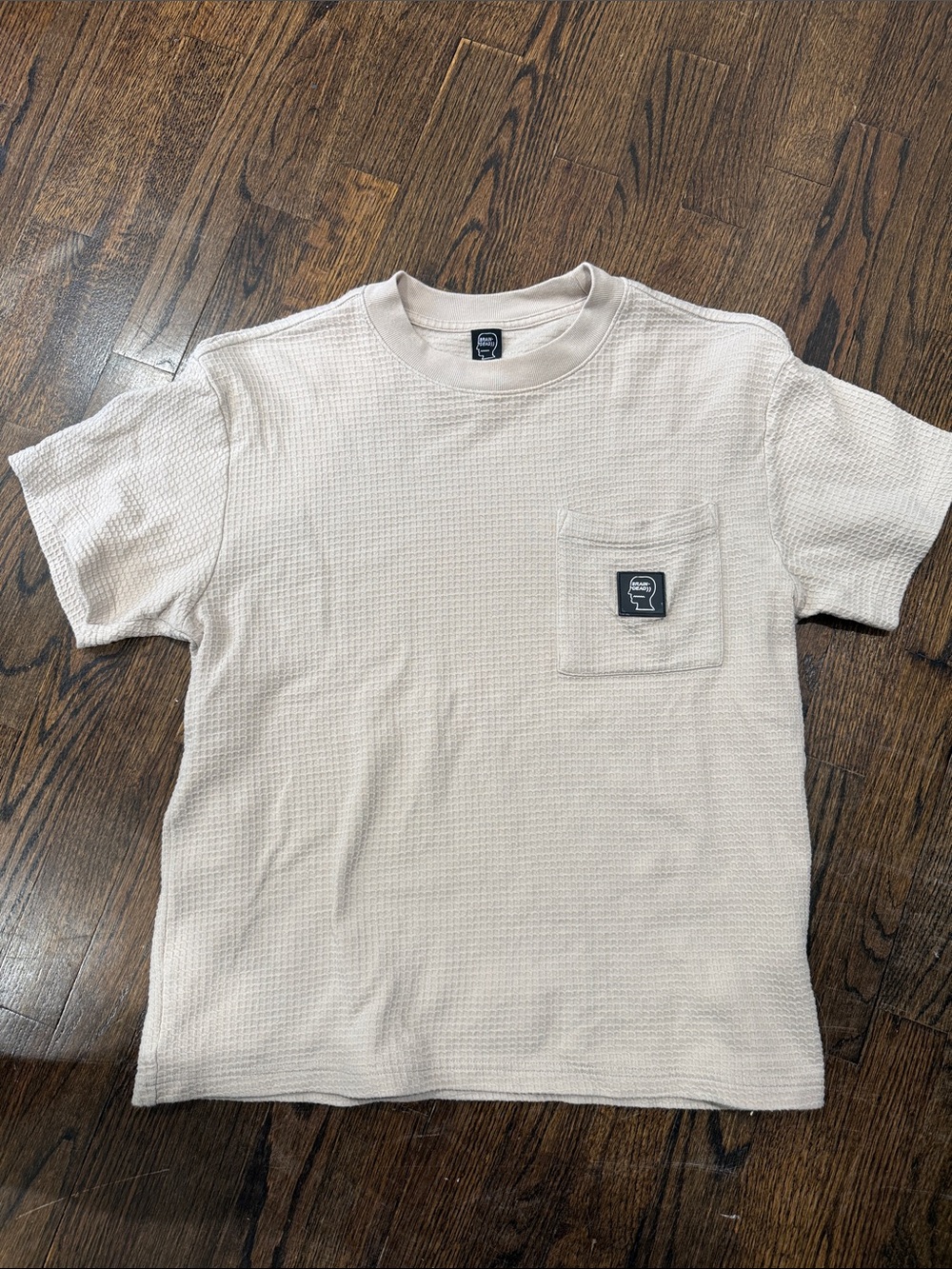 Brain Dead Men's Cream Waffle Crewneck tshirt